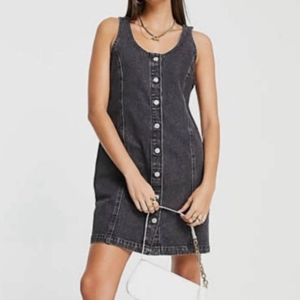 Levi's Tuli Mini Button Down Dress Washed Black Sleeveless